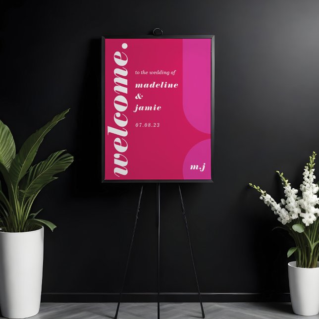 Välkommen Magenta för fetstil Rosa Retro Abstrakt  Poster (Welcome Bold Pink Magenta Retro Abstract Wedding Poster)