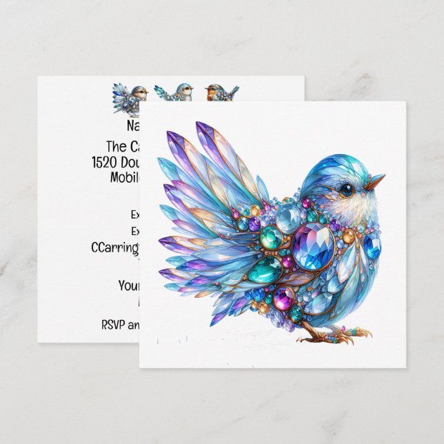 Välkommen med tema inbjudan för Precious Bling Bir (Fram/baksida)