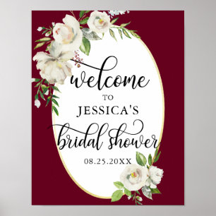 Välkommen Möhippa Blommigt Burgundy WELCOME SIGN Poster