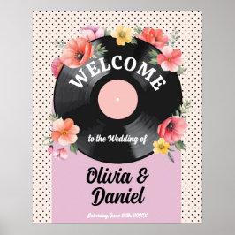 Välkommen Music Record Bröllop Blommigt 1950s-sign Poster