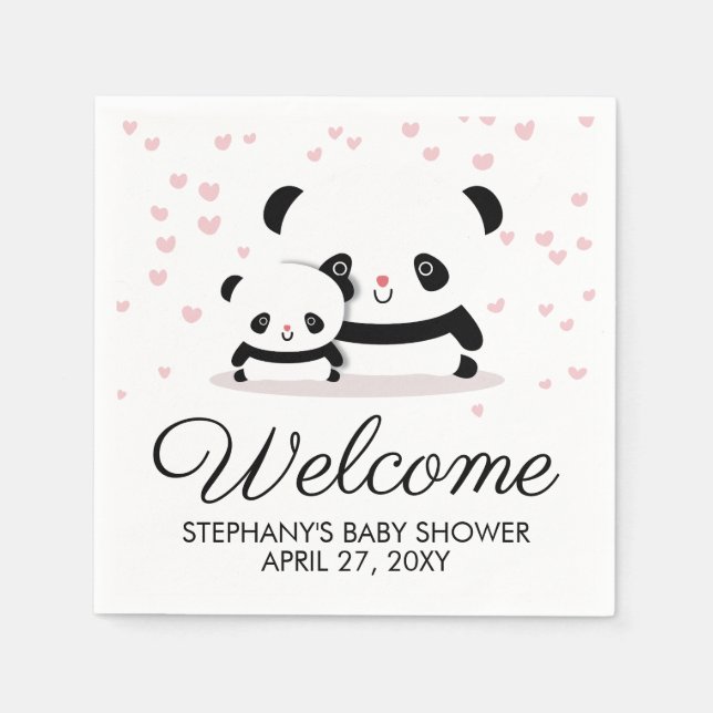 Välkommen Napkins till Cute Panda Baby Shower Pappersservett (Framsidan)