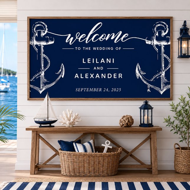 Välkommen nautisk vigselankare flotta poster (Welcome your guests with this nautical anchor design. This can be used as a backdrop for photo ops.)
