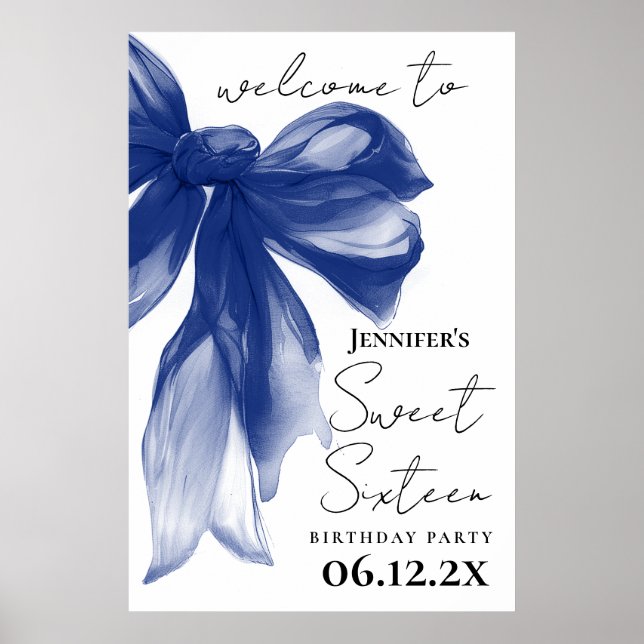 Välkommen Navy Bow Coquette Script Sweet 16  Poster (Framsidan)
