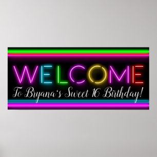 Välkommen Neon Glöd Glödande Födelsedagsfest Banne Poster