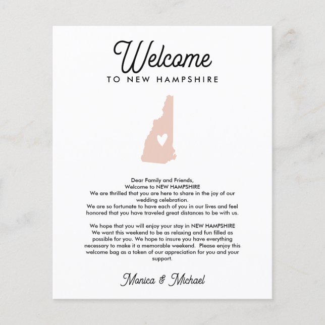 Välkommen NEW HAMPSHIRE Brev & Itinerary ANY FÄRG (Framsida)