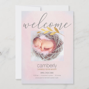 Välkommen Nyfödd bebis Girl Photo Birth Meddelande
