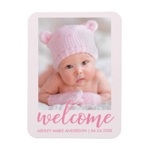 Välkommen Nyfödd bebis, Ljus rosa Magnet