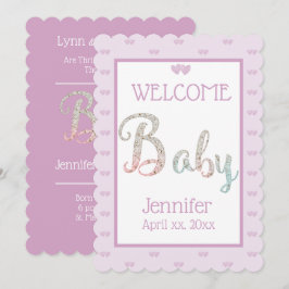 Välkommen Nyfödd bebis, med Namn, Lila Meddelande