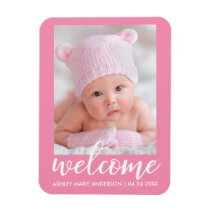 Välkommen Nyfödd bebis Rosa  Magnet