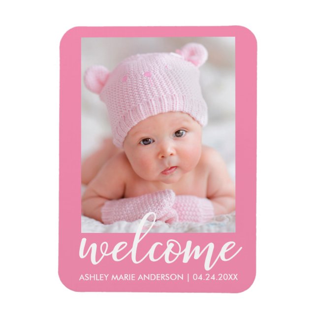 Välkommen Nyfödd bebis Rosa  Magnet (Vertikal)