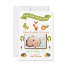 Välkommen Nyfödd bebis Woodland - 3 x 5 födelsemed