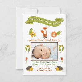 Välkommen Nyfödd bebis Woodland - 3 x 5 födelsemed Meddelande