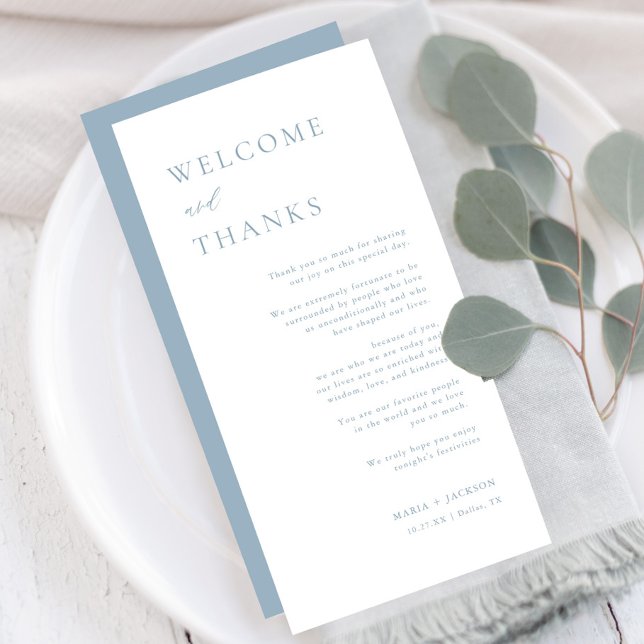 Välkommen och tack Dusty Blue Tack Place Card Kort (Skapare uppladdad)