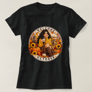 Välkommen Oktober Mysig Höst Tröja, Söt Anime Höst T Shirt