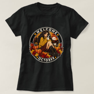 Välkommen Oktober Mysig Höst Tröja, Söt Anime Höst T Shirt