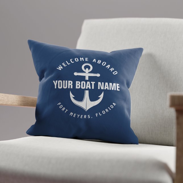 Välkommen Ombord Båt Marinblå Nautilusankare Kudde (Skapare uppladdad)