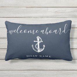 Välkommen ombord Båt Namn Anchor Navy Blue Lumbarkudde