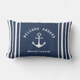Välkommen ombord Båt Namn Anchor Navy Blue White Lumbarkudde