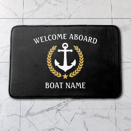 Välkommen ombord Boat Namn Anchor Guld Laurel Blac Badrumsmatta