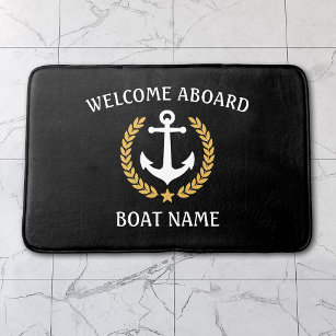 Välkommen ombord Boat Namn Anchor Guld Laurel Blac Badrumsmatta