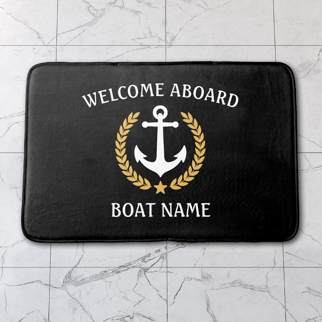 Välkommen ombord Boat Namn Anchor Guld Laurel Blac Badrumsmatta (Several sizes to choose from.)