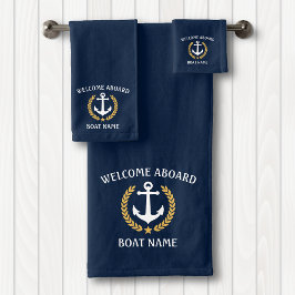 Välkommen ombord Boat Namn Anchor Guld Laurel Blue
