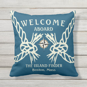 Välkommen ombord Boats Namn Ocean Blue och Beige Kudde