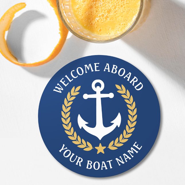 Välkommen ombord Namn Anchor Guld Laurel-flottan Underlägg Papper Rund (Skapare uppladdad)