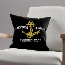 Välkommen ombord nautisk svart & guld båtnamn kudde