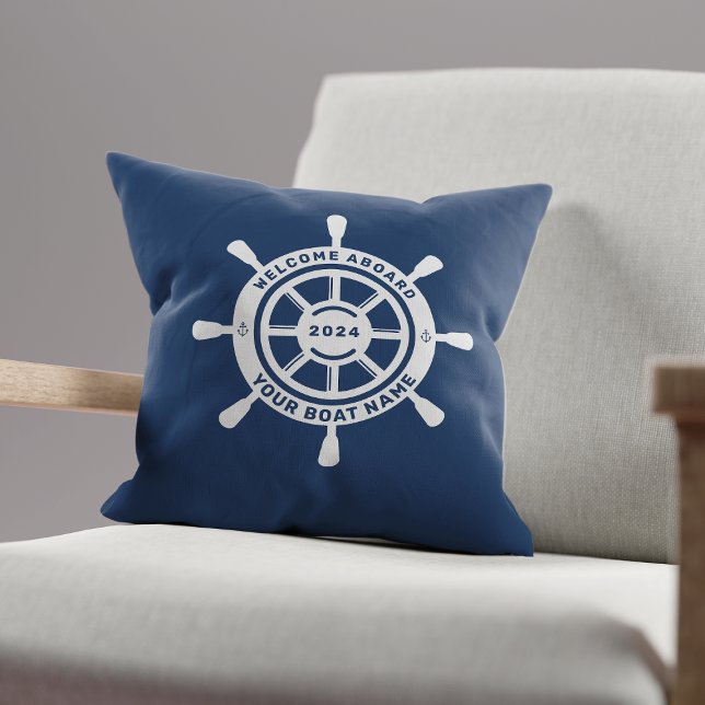 Välkommen ombord Navy Blue anpassat båtnamn Kudde (Skapare uppladdad)