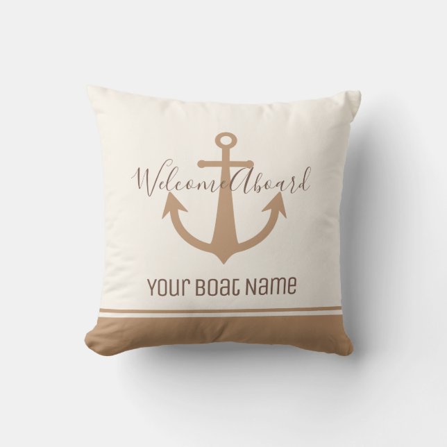 Välkommen ombord på Namn Cream Anchor Nautical Kudde (Framsida)