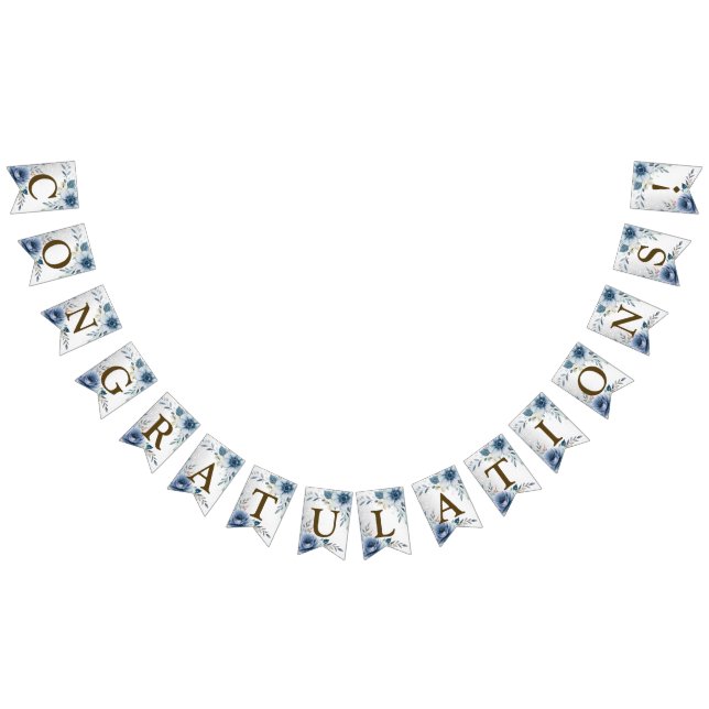 Välkommen Party Dusty Blue Watercolor Flowers Silv Vimplar (Alla)