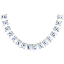 Välkommen Party Dusty Blue Watercolor Ivory Flower Vimplar