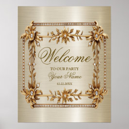 Välkommen Party Golden Ornate Rectangle Dimond Poster