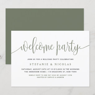 Välkommen Party i Taupe Grönt Söt Calligraphy Välk Inbjudningar