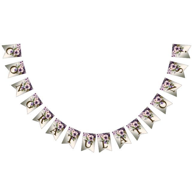 Välkommen Party Lila Rosa Flowers Golden Elegant Vimplar (Alla)