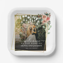 Välkommen Party Rosa Blommigt Golden Ram bröllop