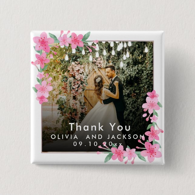 Välkommen Party Rosa Blommigt Golden Ram bröllop Knapp (Framsida)