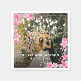 Välkommen Party Rosa Blommigt Golden Ram bröllop Pappersservett