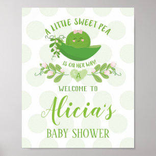 Välkommen Party Signs Sweet Pea Baby Shower Girl Poster