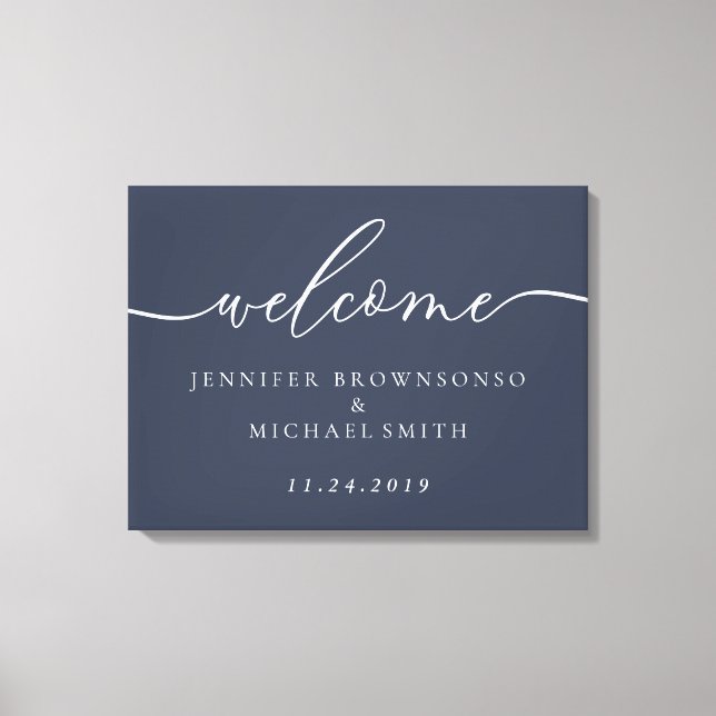 Välkommen Party Simple Bröllop Modern Navy Canvastryck (Framsida)