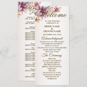 Välkommen Party Watercolor Boho Rosa Flowers Program