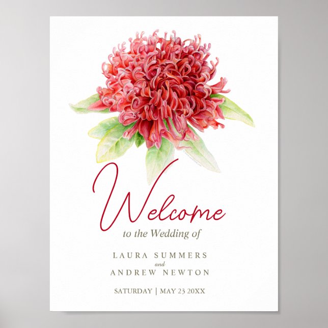 Välkommen personlig bröllop-skylt waratah art poster (Framsidan)