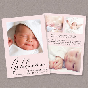 Välkommen Photo Collage Flicka Rosa Birth Meddelande
