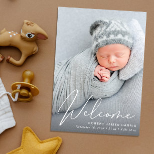 Välkommen Photo Collage White Script Birth Meddelande