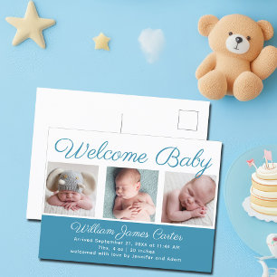Välkommen Pojke Blue Cute Newborn Fotofödelse Vykort