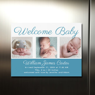 Välkommen Pojke Blue Cute Newborn Photo Magnet