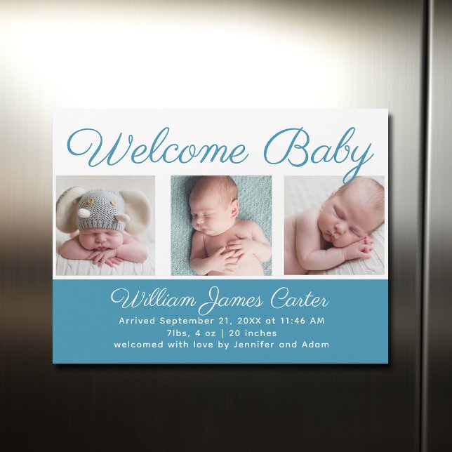 Välkommen Pojke Blue Cute Newborn Photo Magnet (Skapare uppladdad)
