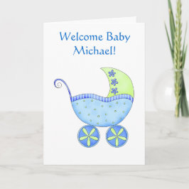 Välkommen Pojke Namn Personlig Blue Buggy Kort