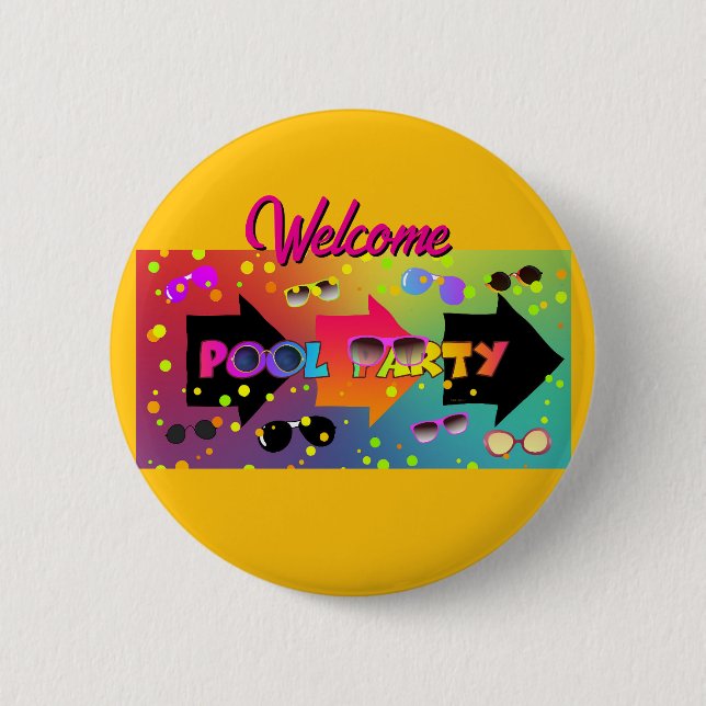 Välkommen Poolparty Gul Knapp (Framsida)